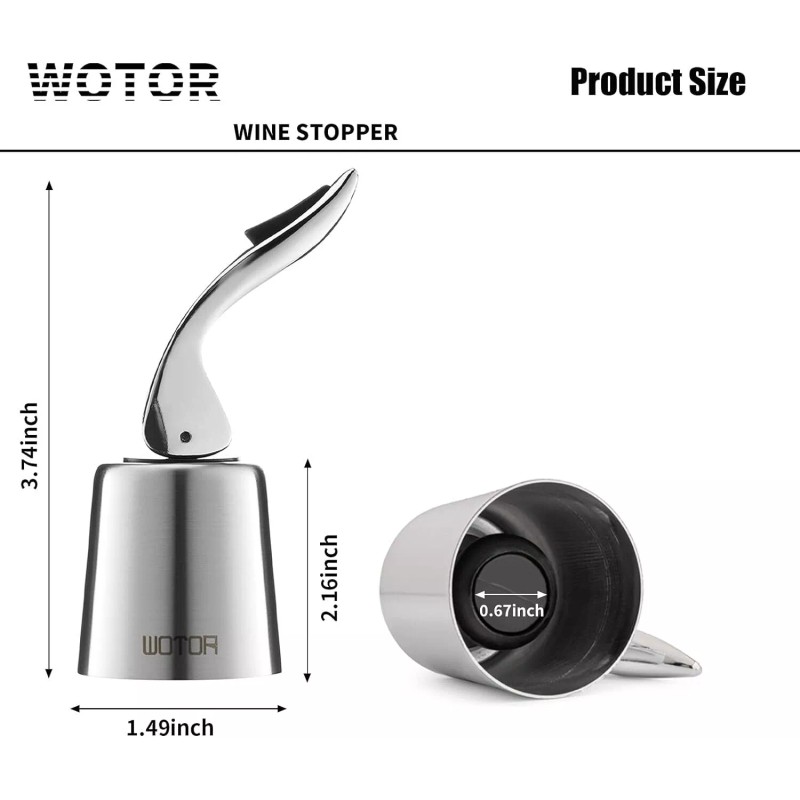 WOTOR Stainless Steel Wine Bottle Stoppers with Silicone - Reusable