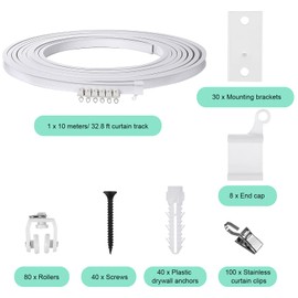 Curved Ceiling Curtain Track Bendable Mount for Curtain Rail Bunk Bed Bay Window Room Divider Flexible Straight (White,8 m/ 26 ft)