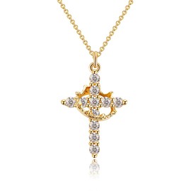 FSJJSOS Diamond Cross Necklace for women-Dainty Simple Gold Cross Pendant Necklace Gold Jewelry 14k Gold Cubic Zirconia Pendant Necklaces (Gold-Crown cross)