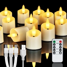 Homemory Rechargeable Flameless Candles, 2/4/6/8H Timer LED Votive Candles, 12 PCS Battery Operated Tea Lights with Timer for Table, Wedding, Christmas (USB Charging Cable Included)