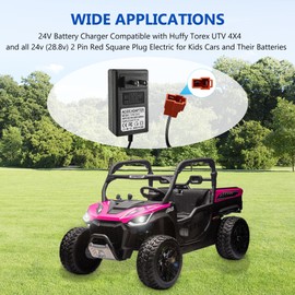 24V Battery Charger Compatible with Ride On Toys for Kids, 24Volt (28.8V) Batteries Car for Kids, for Huffy Torex UTV 4X4, 2 Pin Red Square Plug 24v Charger for Ride on Toys Kid Electric Car