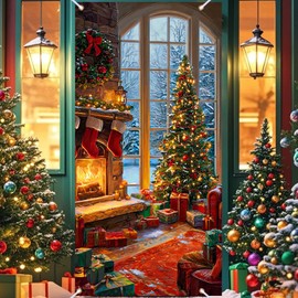 Nuxovilar Christmas Tree Front Door Coverss Wrap Xmas Holiday House Hanging Banner Winter Wonderland Decorations for Party Outdoor/Indoor Home Decor Polyester (Christmas Tree Type C,35x71 Inches)
