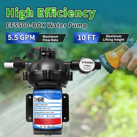 EF5500-BOX Diaphragm Pump,5.5GPM 60PSI Water Pump,12V Self-Priming Diaphragm Pump for RV,Marine,Yacht and Off-Grid Water System -1/2 MNPT Connection 5.5GPM Black