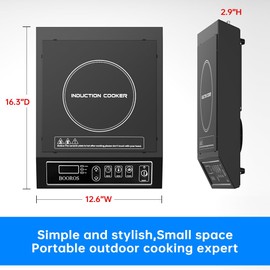 BOOROS Protable Induction Cooktop, 1800W Induction Hot Plate, Black Countertop Burner 10-Speed Low-Power Continuous Heating With Reservation Function Within 24 Hours