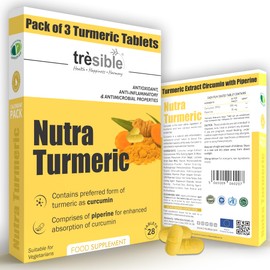 Trèsible Nutra Turmeric and Black Pepper Tablets (Pack of 3) - Turmeric Extract Circumin with Piperine for Digestion & Immune Support, Vegetarian, Gluten-Free, (12-Week Supply) Turmeric Tablets