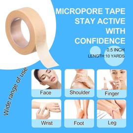 Rose Romee 6 Rolls micropore Tape 1/2 inch, Paper Tape Medical 1 inch Sensitive Skin, Medical Tape for Wound Care, Surgical Tape for Wound Care, Nose Tape for Sleeping Shaping, Gauze Tape for Wounds