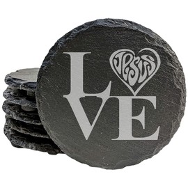 Faith and Hope: Laser Etched Heart of the Home: Love Jesus Coasters with Style - Round Slate - set of 5