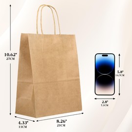 Gift Bags 10.62"x8.26"x4.33" 80Pcs, Brown Paper Bags with Handles Bulk, Kraft Paper Gift Bags Medium Shopping Retail Merchandise ,Wedding Party Favor Bags,Lunch Bags,Paper Grocery Bags Sacks Recyclable