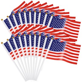 American Flag, 20Pcs JUNEBRUS 14 × 21cm Mini Handheld Flags Pocket National Flags 2023 Decorations (American Flag)