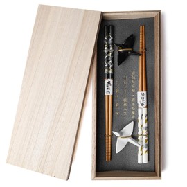 BAIFULAI 2 Paar Sushi Essstäbchen Set, Sushi Stäbchen Holz mit Keramik Paper Crane Halter, Nachhaltig Chopsticks Japanisch Chinesisch Koreanisch Taiwanesisch, Japan Geschenk