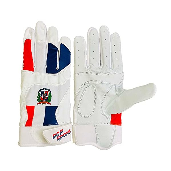 RCP Sports Dominican Flag Pro Baseball Batting Gloves (Large, Dominican)