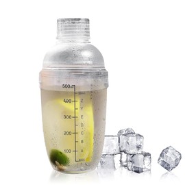 Cocktail Shaker, Plastic Drink Mixer Ice Tea Shaker Bottle Cup with Scales for Bar(530ml)