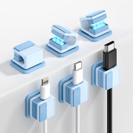 GolBinBox Cable Clips, Glow in the Dark Cable Holders, 6 Pack Magnetic Cord Organizer with Shockproof Silicone, [Fits up to 8mm]Adhesive Cord Clips for Desk, Wall, Nightstand, Car, Home, Office, Blue