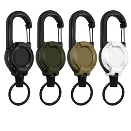 ISTARTEC Extendable Key Fob, 4 Pieces Lanyard Extendable with 60 cm Steel Wire Rope, Retractable Key Ring, ID Holder Extendable with Large Carabiner
