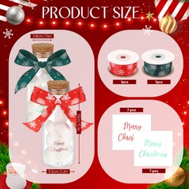 Baderke 24 Set Christmas Jars 6.7oz Plastic Jars with Cork Stoppers Christmas Ribbon Christmas Stickers Plastic Christmas Centerpieces Candy Jar for Oatmeal Coffee Candy Christmas Gift