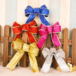 Huieago Christmas Bowknots Large Cute Christmas Tree Big Glittering Red Bows Christmas Tree Decoration Craft Supplies Xmas Tree Decoration Bow Ornaments (Silver-1 pc)