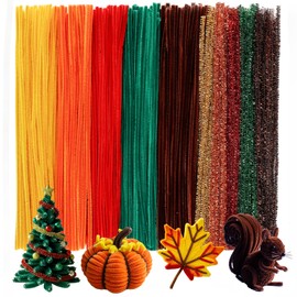 Caydo 500 Pieces Autumn Color Pipe Cleaners, Thanksgiving Day Orange Brown Chenille Stems, Pipe Cleaner Crafts for DIY Art and Craft Projects Creative Gift Party Decorations
