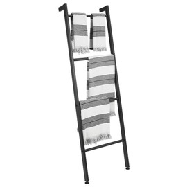 mDesign Metal Wall-Leaning Towel Ladder for Bathroom - 4-Level Decorative Ladder Rack and Towel Holder - Rustic Bath Towel Storage Stand for Modern Decor - Bathroom Towel Ladder Rack - Matte Black