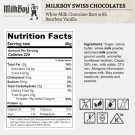 Milkboy Swiss Chocolates - Premium White Bar with Bourbon Vanilla - Made in Switzerland - Gluten Free, Non-GMO, Kosher, 3.5 oz