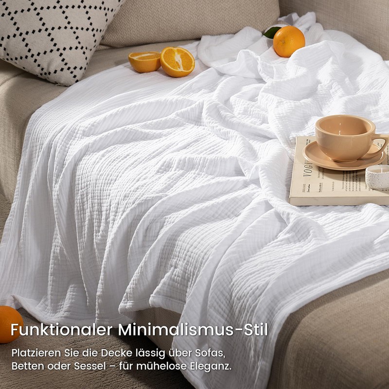 PHF 100% Cotton Muslin Blanket 220 x 240 cm, 4-Layer