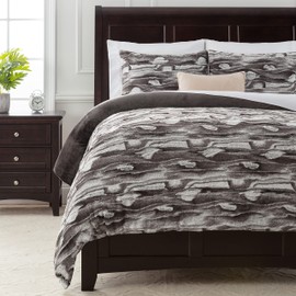 Chanasya Premium Faux Fur Marbled Swirl Duvet Cover Set - Faux Fur & Minky Blanket Duvet Cover (90” x 90”) & 2 Pillow Shams (20” x 26”) - 3-Piece Set,Impasto Gray Black, Queen