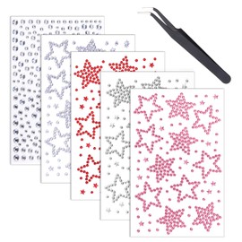 5 Sheets Face Gems, Self Adhesive Gem Stickers with Tweezers Rhinestone Sticker Star Festival Jewels Star Face Stickers Hair Gems for Craft Supplies Eye Makeup Nail Body Women