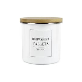 Purely Home Minimalist Range Dishwasher Tablets Storage Canister - White Metal Enamel Kitchen And Bathroom Storage Container