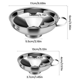 Jam Funnel 2 Pack Stainless Steel Funnel Filling Funnel with Handle Large and Small Kitchen Funnel Set Large Opening for Spices, Liquids, Powder, Beans, Jam