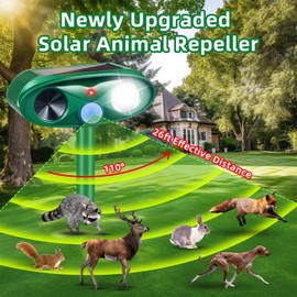 2 Pack Upgraded Solar Ultrasonic Animal Repellent Squirrel Fortress Pro Outdoor,Waterproof Deer Repellent with Motion Detection & Strobe Light,Mouse Raccoon Dog Rabbit Cat Deterrent for Yard Garden
