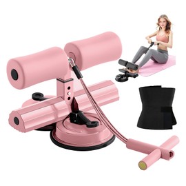 Ab Training Auxiliary Device for Women, Sit Up Machine Foot Holder with bands, Double Suction Cups Trainer Equipment - Strengthen Abs & Waist at Home or Gym with ‌a Waist Support Belt (Pink)