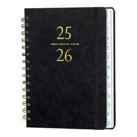 Planner Weekly and Monthly Calendar Notebook (July 2025 - June 2026), Hardcover Bound Planner with Tabs, Inner Pocket, A5