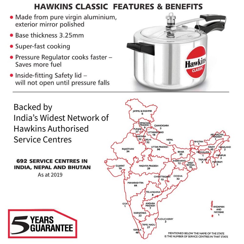 Hawkins Aluminium 5 Litre Classic Pressure Cooker, Best Inner Lid