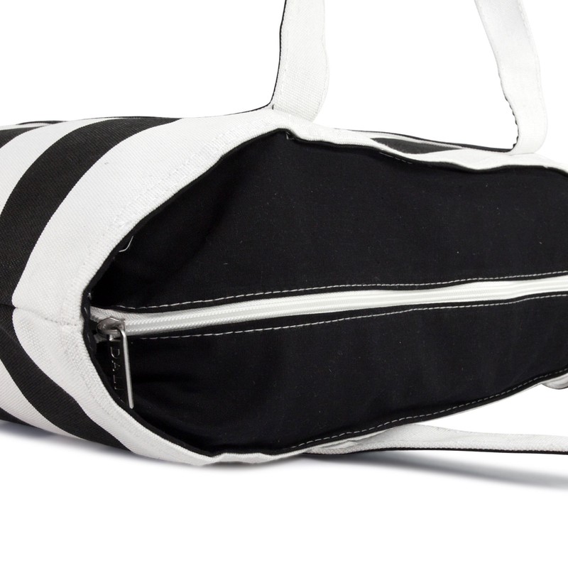 DALIX Striped Boat Bag Premium Cotton Canvas Tote in Black