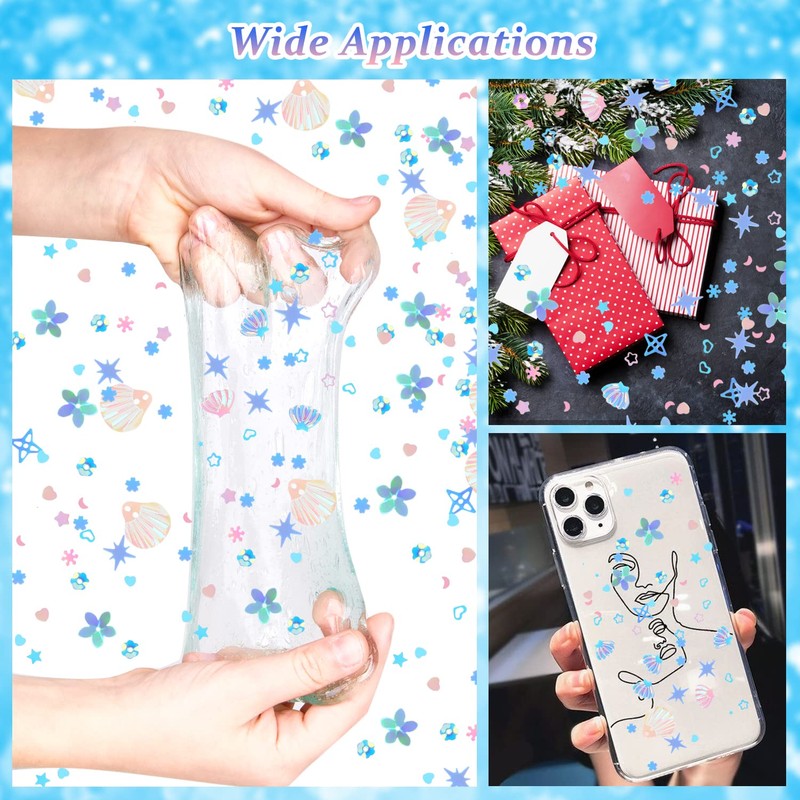 KIMOBER 50 Gram Mixed Craft Sequins and Spangles,Iridescent Blue Assorted