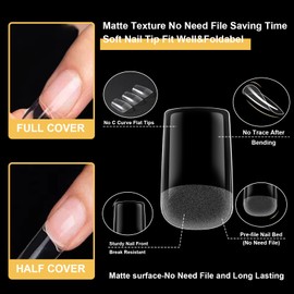 EODCI Gel Nail Tips Short Square Nail Tips, 600Pcs Pre Shaped Soft Nail Tips Clear Full Cover False Nails for Gel Nail Polish Soak Off Easy Nail Extensions for Nail Salons Home DIY