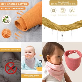 lankai Pack of 6 Triangular Scarf Baby, Muslin Neckerchief, Baby, Drool Bib, Baby, Baby Neckerchief, Four Layers Soft & Absorbent Neckerchief, for Boys, Girls, Newborn, Blue, Khaki, Watermelon Red,