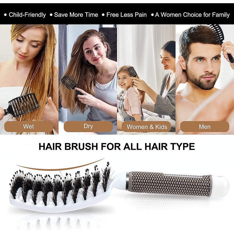 TAVVKE Wild boar bristle hair brush set, curved and ventilated