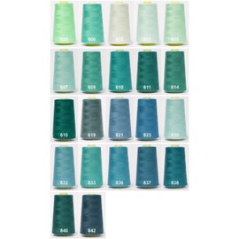 Jajasio Overlock Thread 50/2 in 200 Colours 5000 Yards (4570 Metres) Turquoise / Navy 832 Sewing Thread for Overlock Sewing Machines