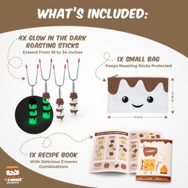 The S'mores Company - Glow in the Dark Marshmallow Roasting Sticks - Set of 4 Rotating Smores Sticks - Telescoping Extra Long Marshmallow Sticks for Fire Pit, Campfire & Bonfire - Camping Accessories