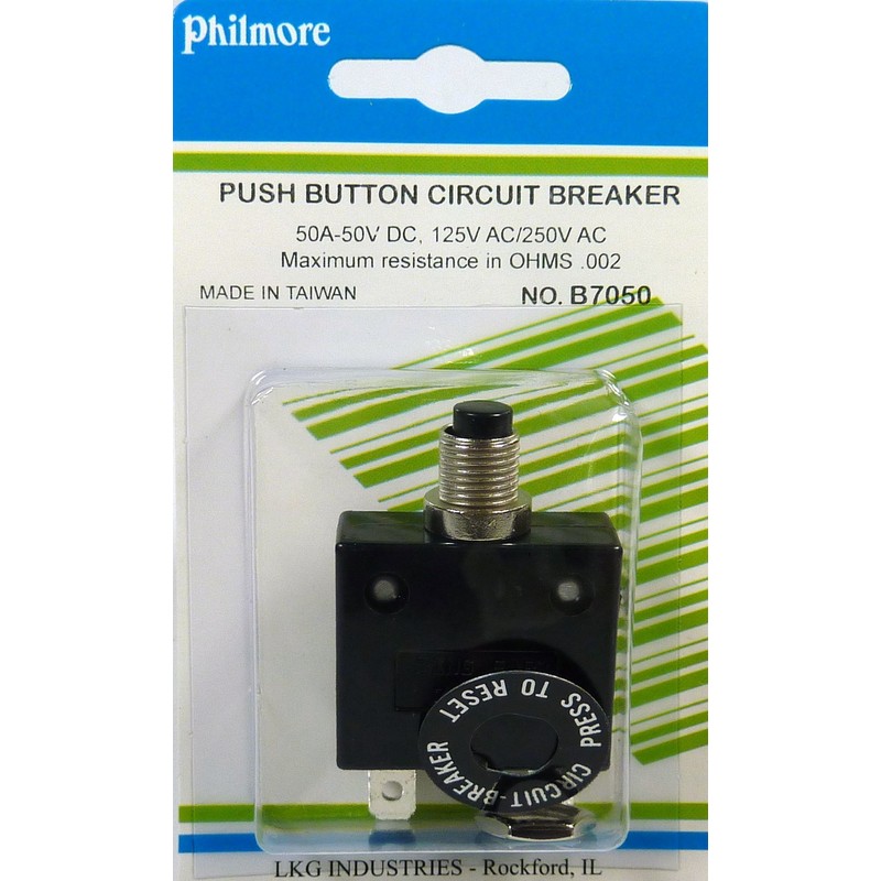 Philmore 50A Push Button Manual Reset Thermal Circuit Breaker 50V