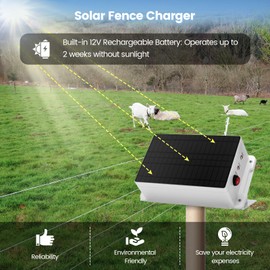 Solar Fence Charger, Briidea 5.6 Miles Solar Electric Fence Charger, 0.3 Joules, Protect Your Livestock Garden Pasture from Wildlife, IP66 Waterproof, Save Your Money