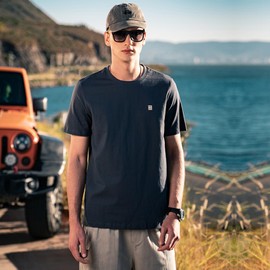 Men's Pure Cotton T-Shirt, Classic Round Neck Short Sleeved Top，Mens Crew Neck T Shirts deep Blue X-Large