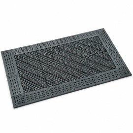 BOVEU Heavy-Duty Outdoor Door Mat– Modular Interlocking Bristle Boot Scraper – All-Weather Mud & Snow Shoe Cleaner for High-Traffic Entryway, Garage, & Patio (Gray, 18" x 30")
