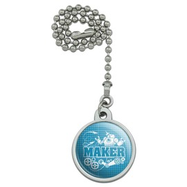 GRAPHICS & MORE Maker Blueprint Design with Robot and Gears Ceiling Fan and Light Pull Chain