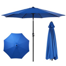 Sweetcrispy 9FT Patio Umbrella with Push Button Tilt and Crank, Outdoor Umbrella, Pool Umbrella with 8 Sturdy Ribs for Market, Terrace, Beach, Outdoor Restaurant, Blue