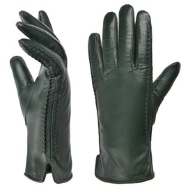 Harssidanzar Womens Winter Warm Lining Lambskin Leather Gloves Touchscreen Texting Warm Driving Gloves HL001US,Green,Size XL