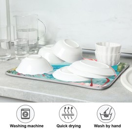 Gorgeous Extra Large 18" x 24" Kitchen Dish Drying Mat, Pink Flamingo Tropical Beach Absorbent Slip-Resistant Table Countertop Protector Multipurpose Counter Rack Sink Drainer Pad