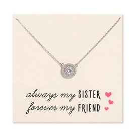 A+O Regalo para Hermana, pequeño CZ Disco Colgante Collar Dije en Oro, Oro Rosa Plata