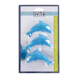 RSVP International Reusable Bottle/Jar Cleaning Collection Sponge Covered Silicone Ball, Dolphin, Set of 3, Blue