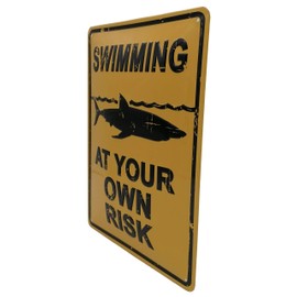 Swimming at Your Own Risk - Warning Notice Tin Sign 30 x 20 cm, Embossed Metal Sign, Wall Sign, Door Sign, Decoration (Indoor)